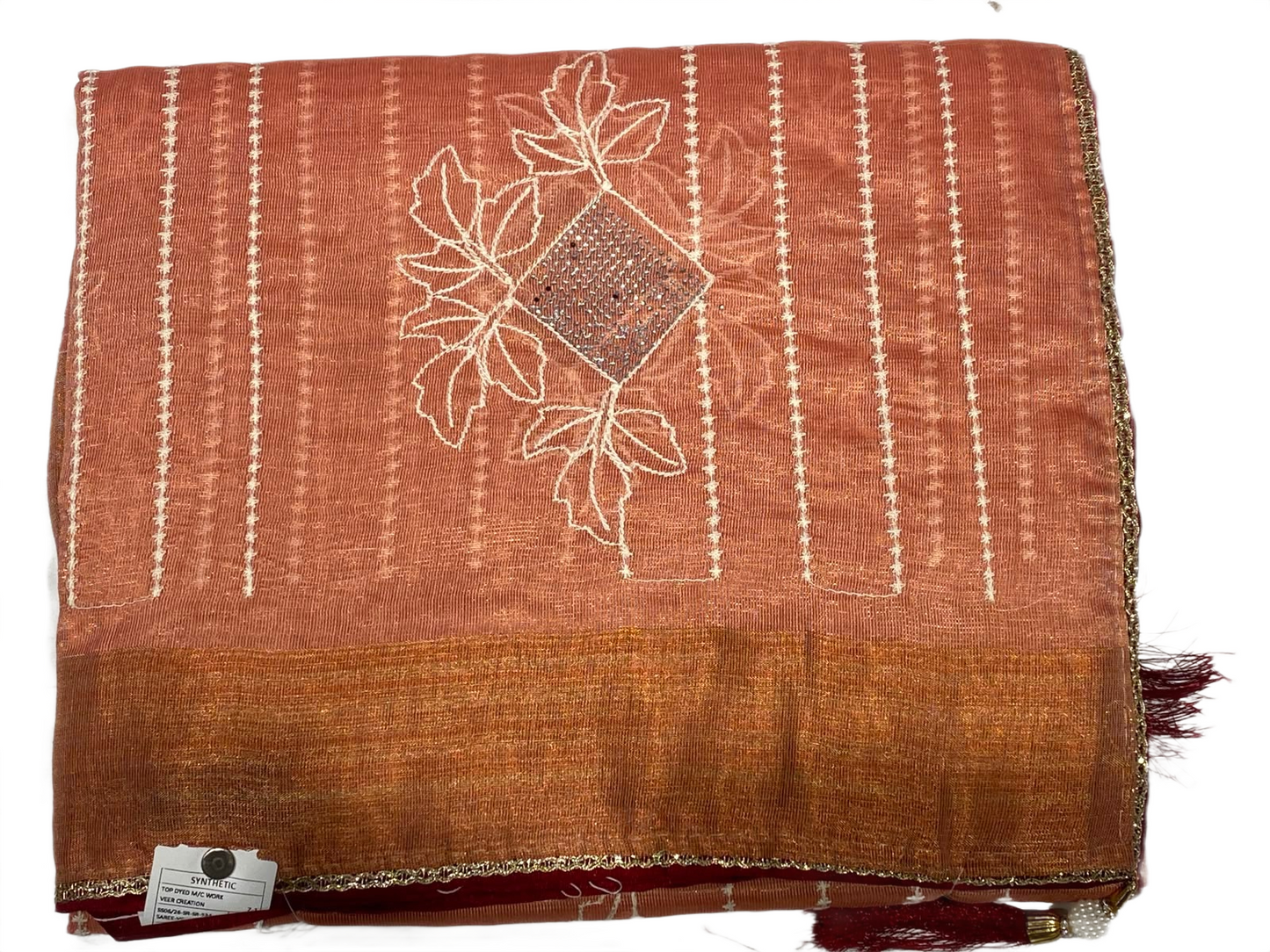 Elegant Rust Orange Floral Designer Saree with Golden Border