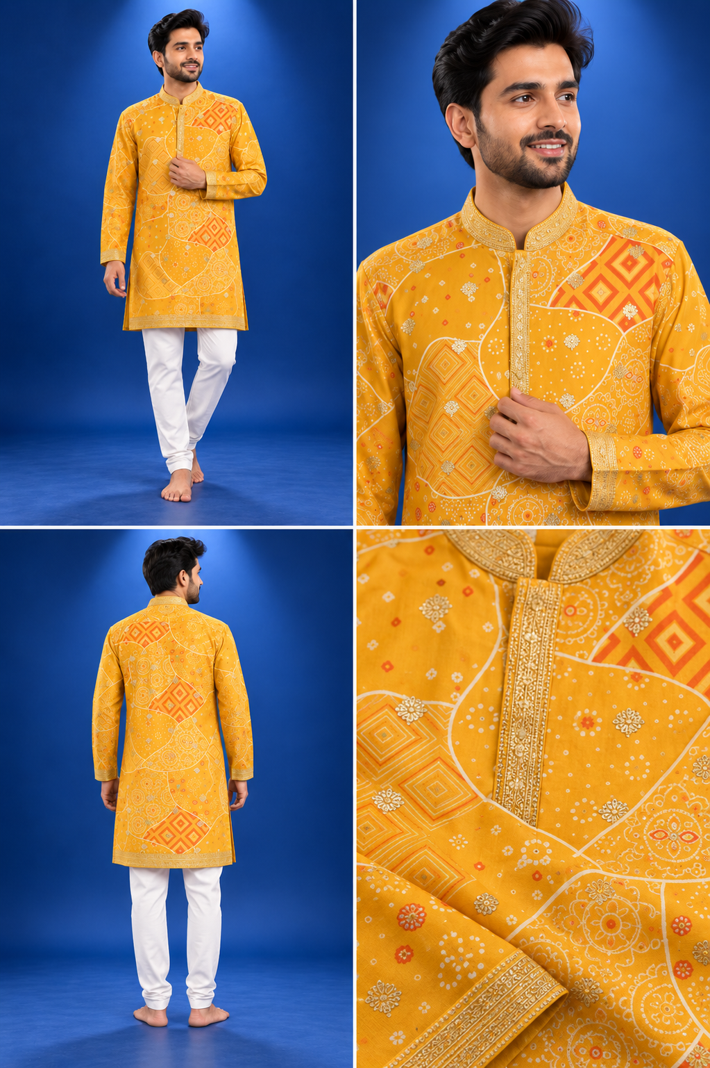 Mustard Yellow Printed Festive Kurta Set