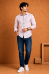 Men's Sky Blue and pink  Striped Full Sleeve Shirt
