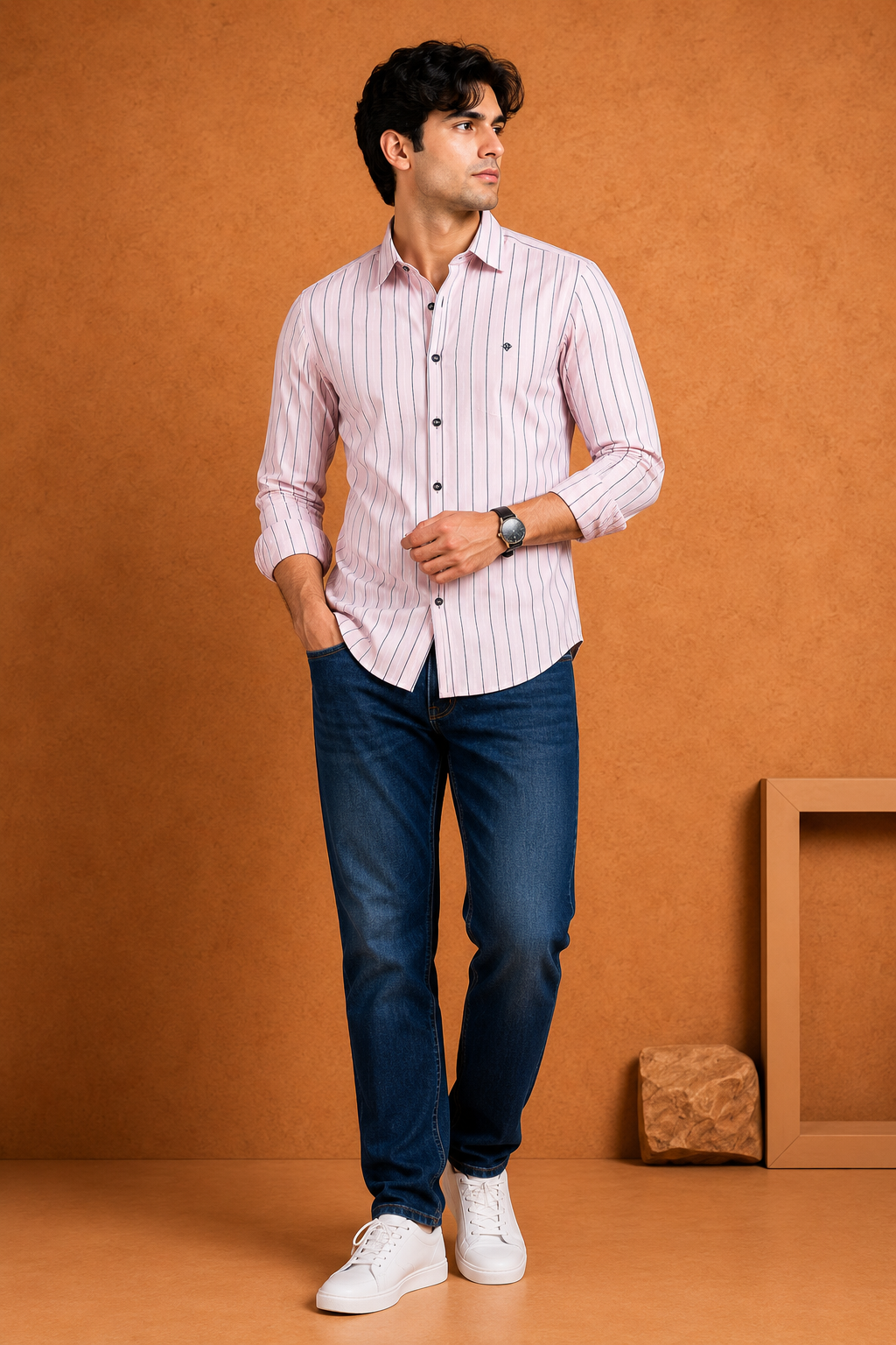 Men's Sky Blue and pink  Striped Full Sleeve Shirt