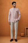 Men Light Mauve Plain Self Textured Shirt Jacket Set