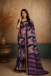 Royal Purple Abstract Print Designer Saree with Elegant Gold Border