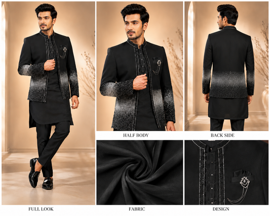Black & Silver Embellished Indo-Western Jacket Set