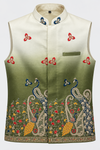Ivory & Olive Peacock Embroidered Modi Jacket