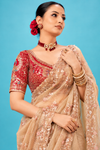 Elegant Champagne Gold Designer Saree with Delicate Floral Embroidery & Sequins Work