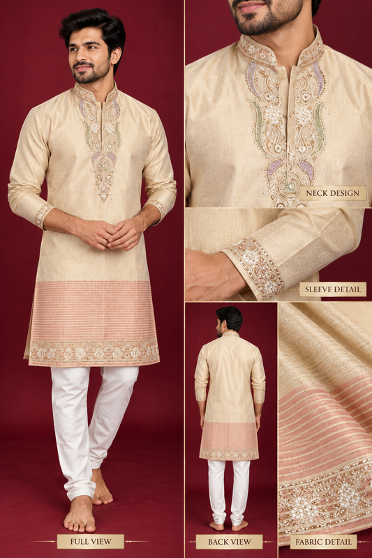 Beige Embroidered Festive Kurta Set