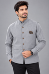 Premium Light Grey Nehru Jacket with Matching Shirt for Men