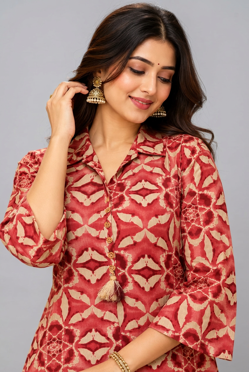 Elegant Maroon Floral Printed Kurta Palazzo Set