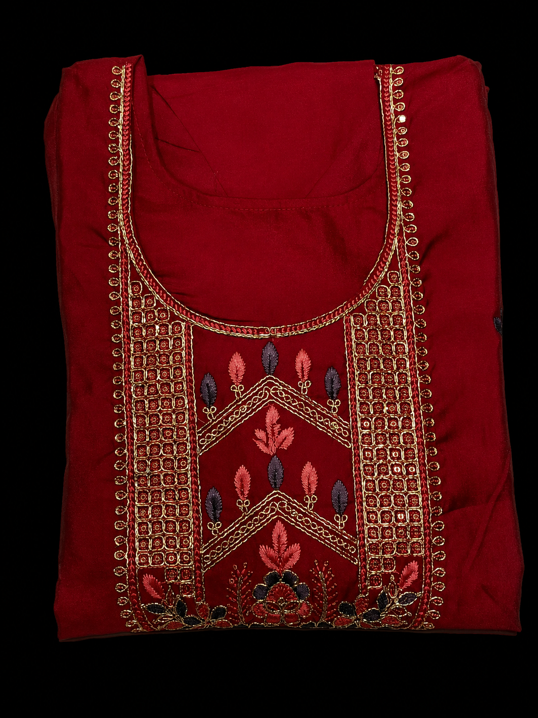 Elegant Red Embroidered Kurti Pant & Dupatta Set