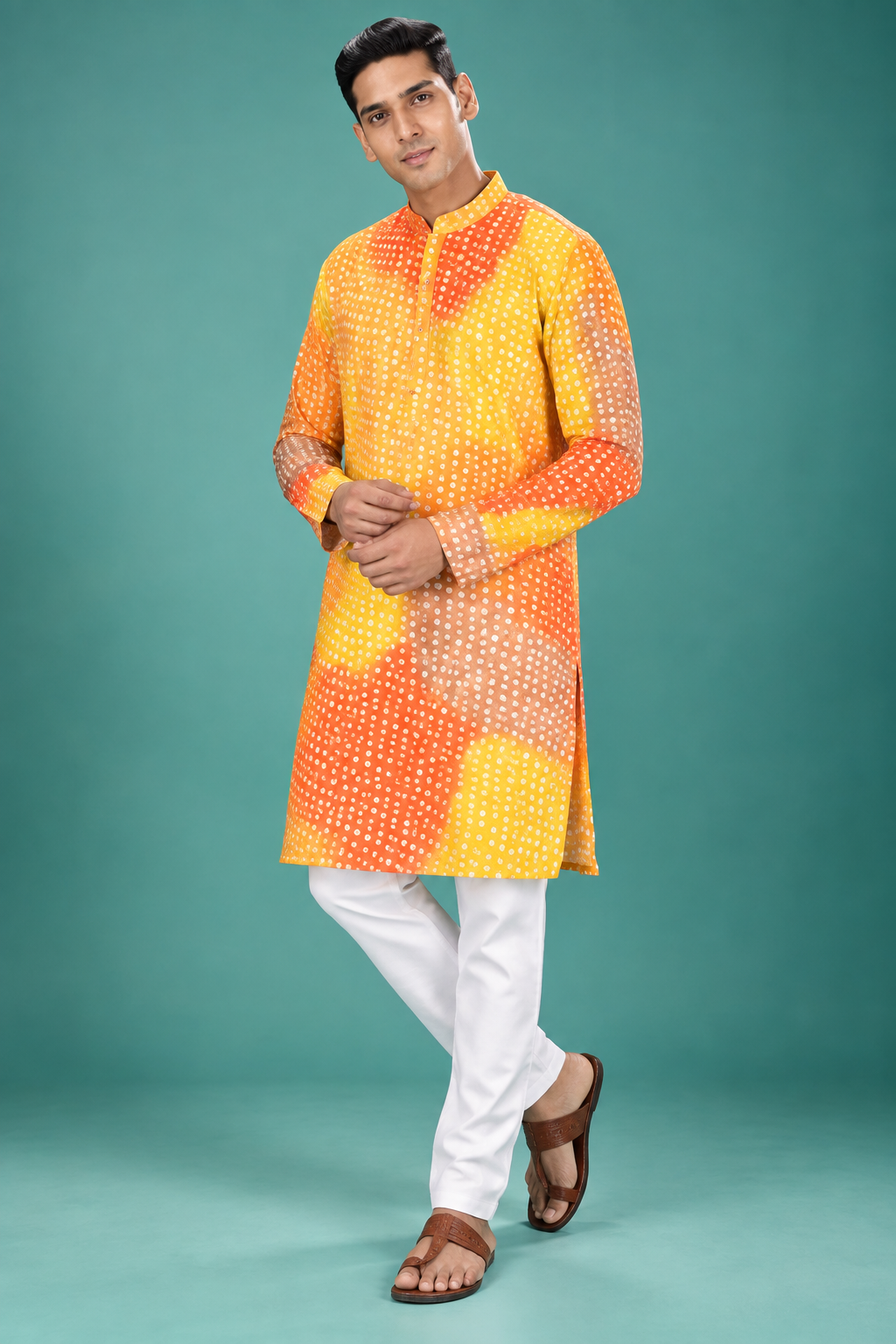 Vibrant Orange-Yellow Bandhani Print Kurta