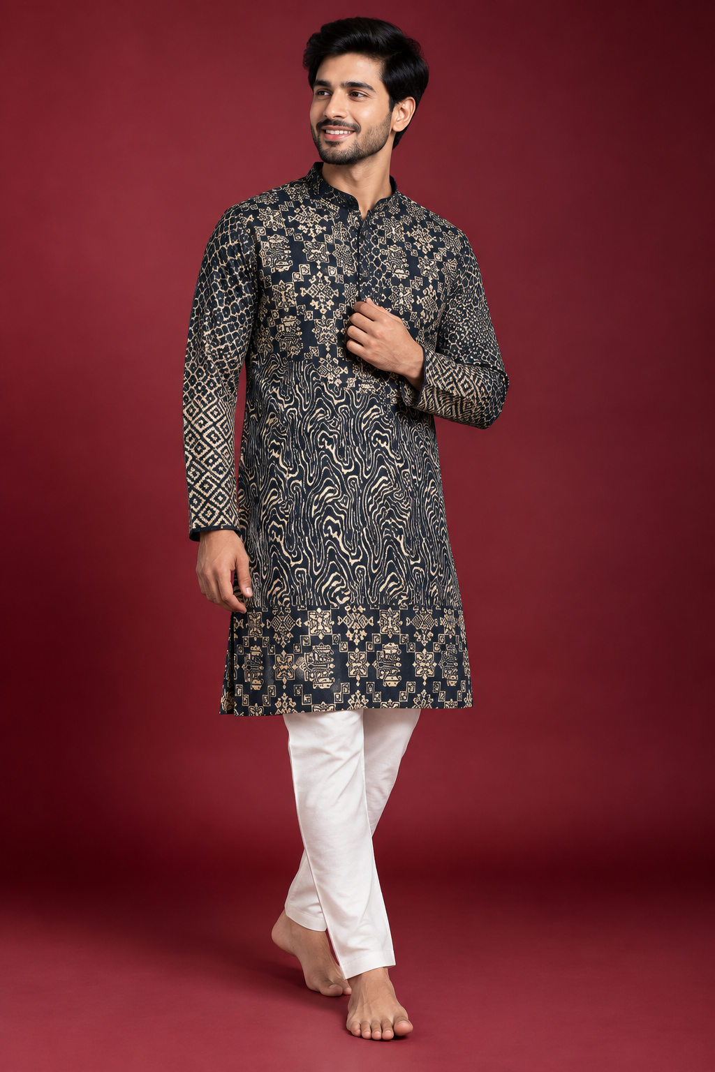 Black & Gold Printed Festive Kurta