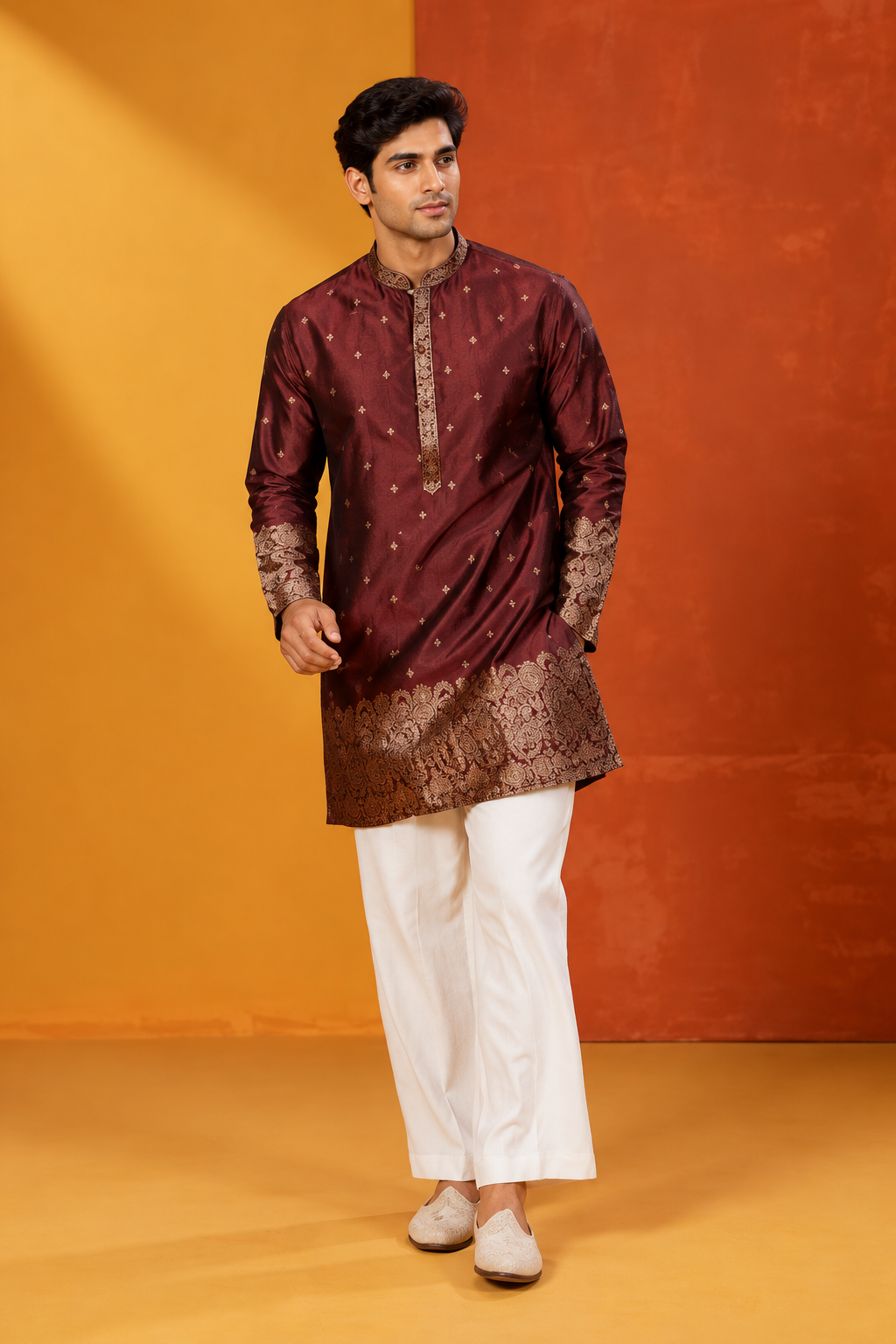 Men's Premium Maroon Embroidered Festive Kurta Set