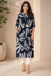 Navy Abstract Print Straight Kurti