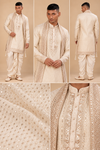 Premium Ivory Cream Embroidered Kurta Dhoti Set with Designer Stole
