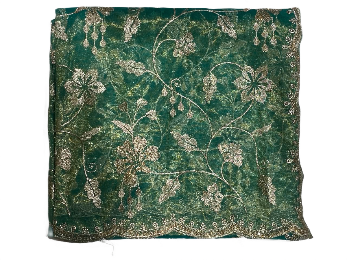 Sea Green Floral Embroidered Organza Saree