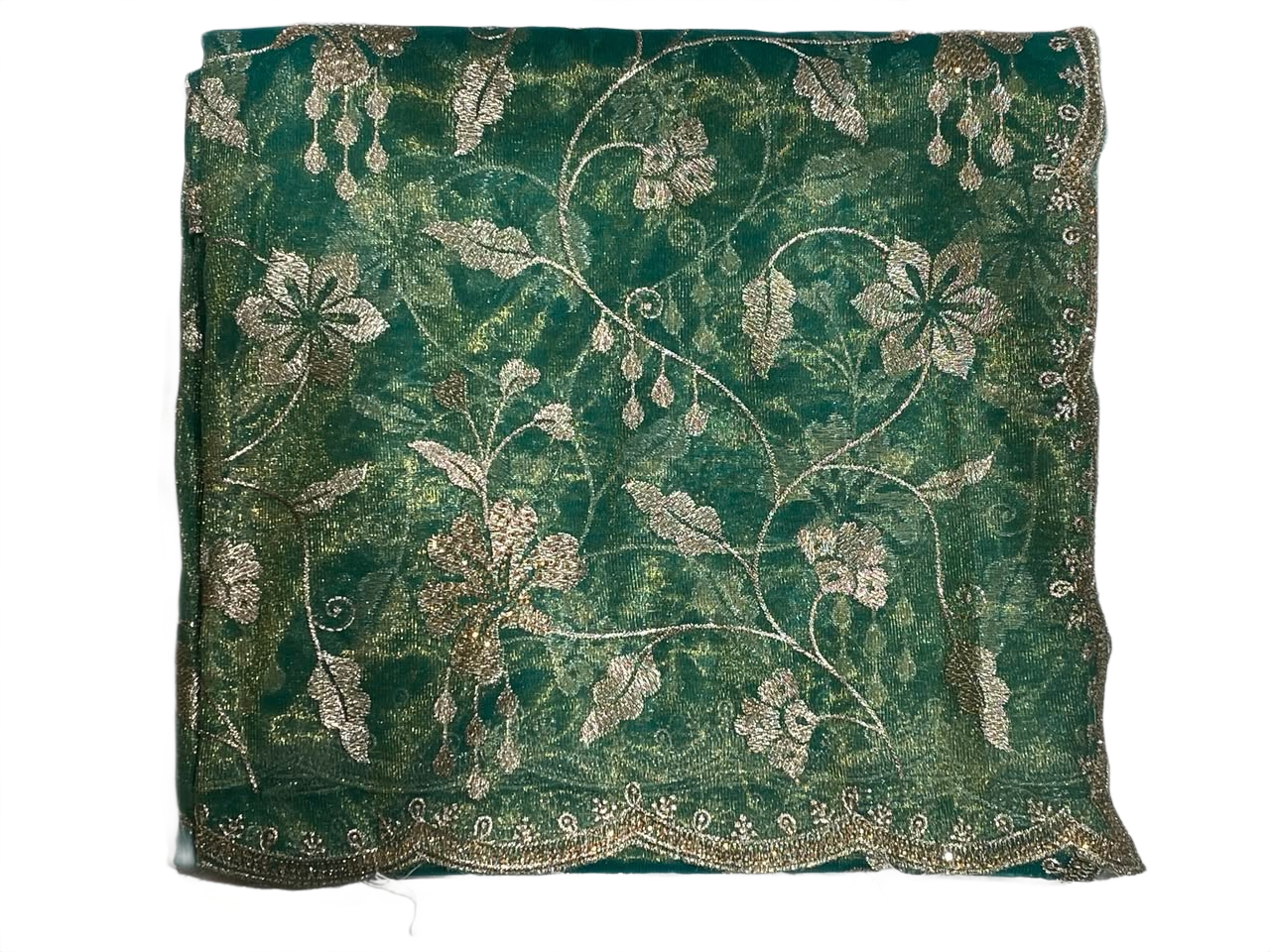 Sea Green Floral Embroidered Organza Saree