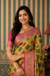 Royal Mustard Saree with Pink Zari Border