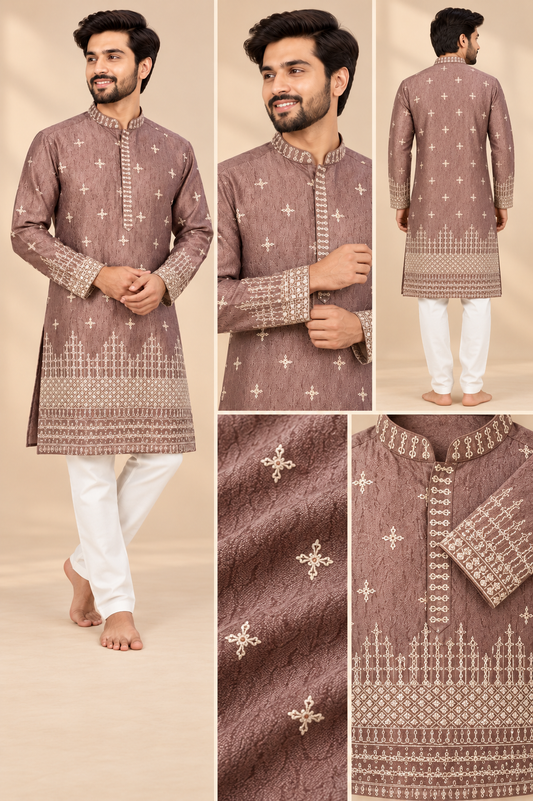 Men’s Mauve Embroidered Festive Kurta