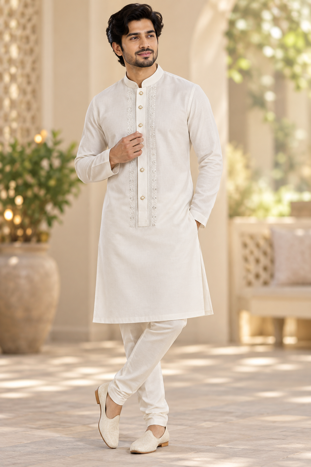 Ivory Embroidered Festive Kurta