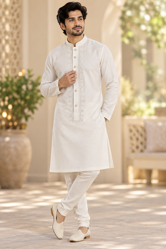 Ivory Embroidered Festive Kurta