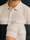 Men's Premium Beige Gradient Striped Polo T-Shirt