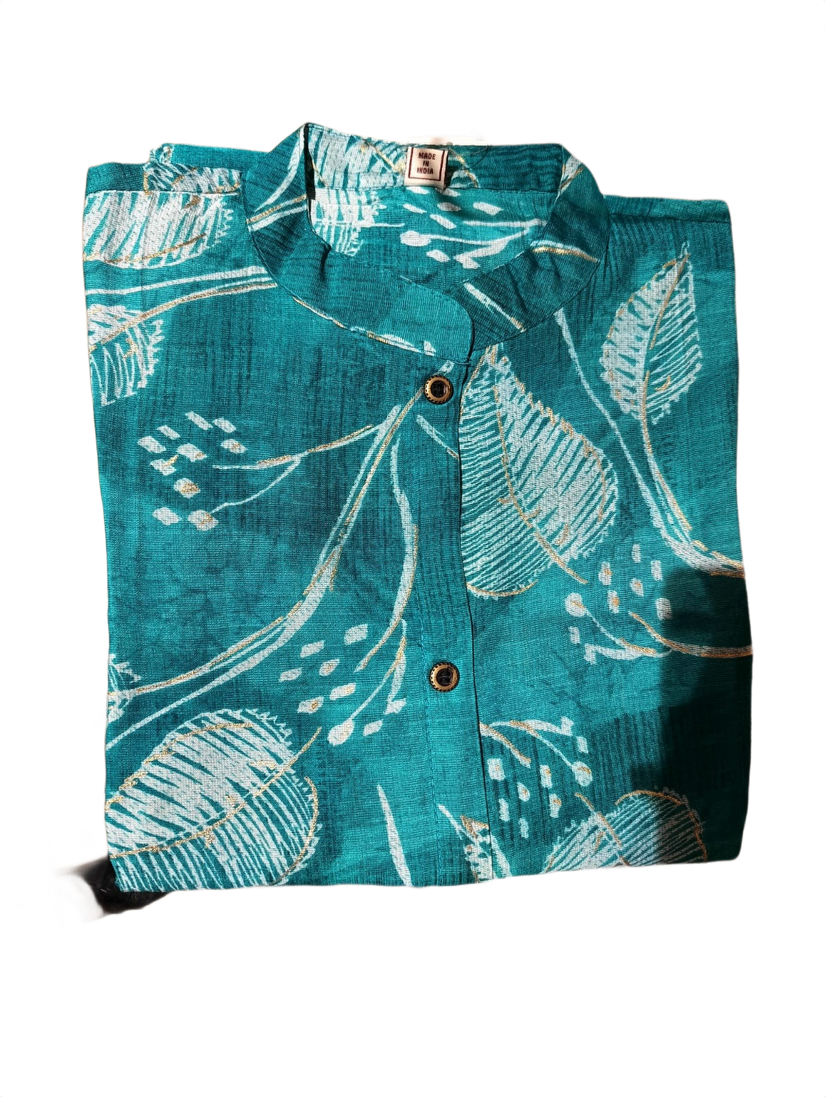 Turquoise Leaf Print Kurti