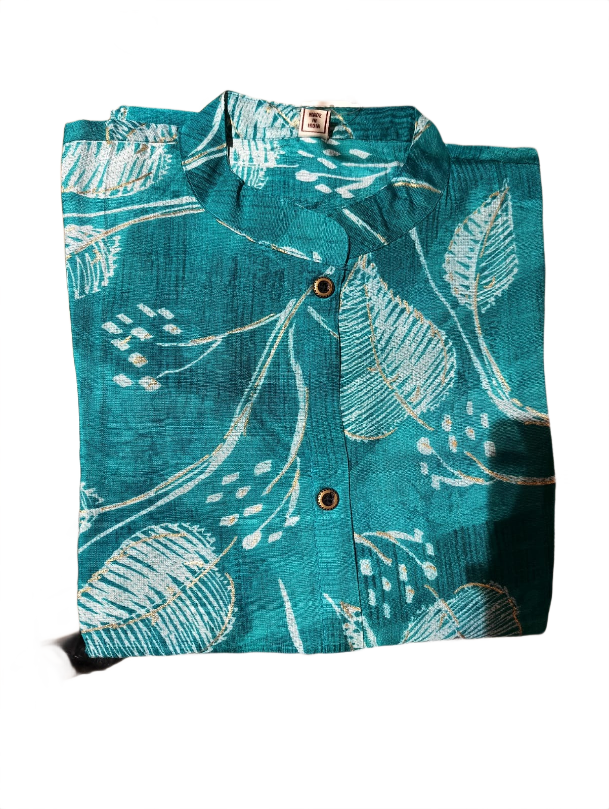 Turquoise Leaf Print Kurti
