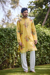 Mustard Yellow Floral Embroidered Kurta