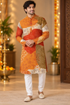 Orange Rust Patchwork Print Festive Kurta
