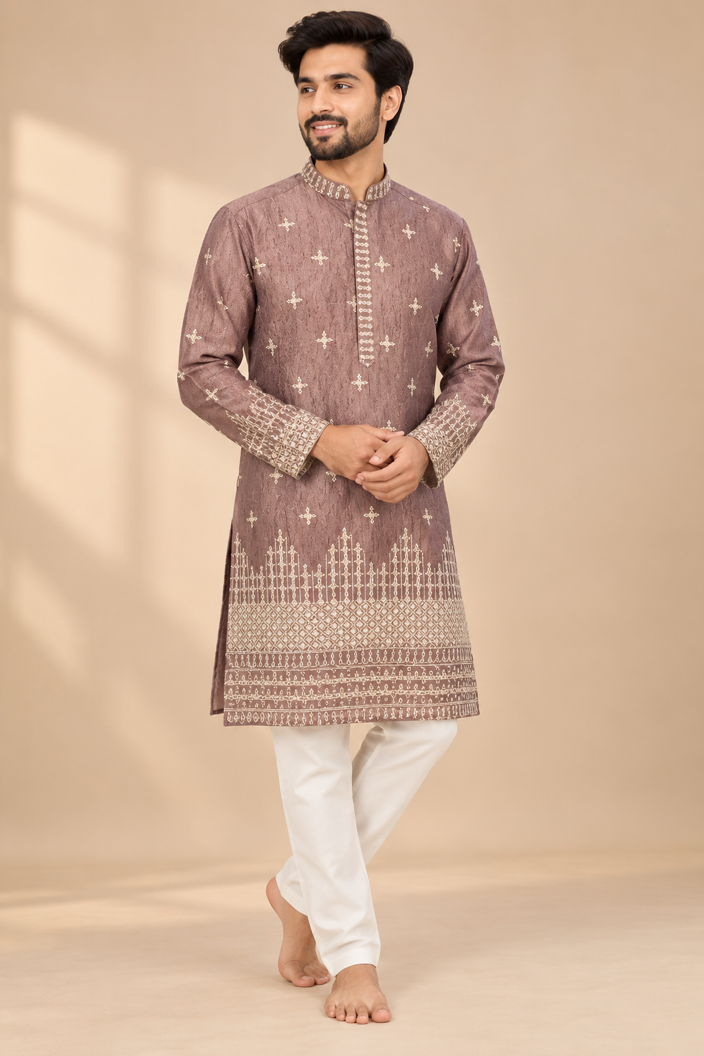 Men’s Mauve Embroidered Festive Kurta