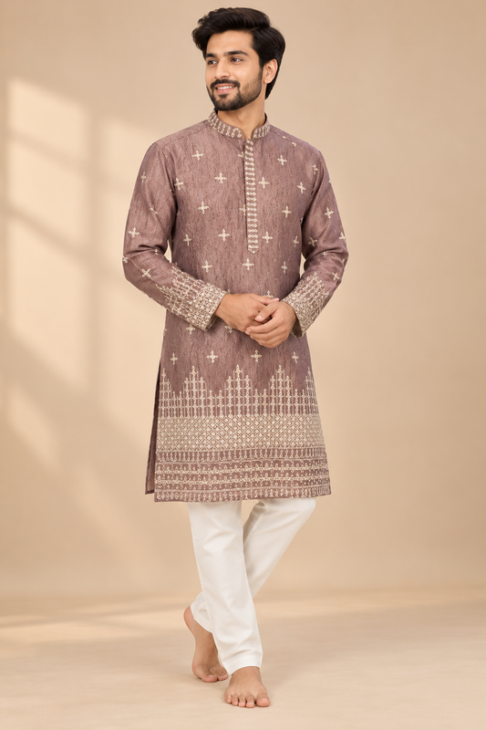 Men’s Mauve Embroidered Festive Kurta