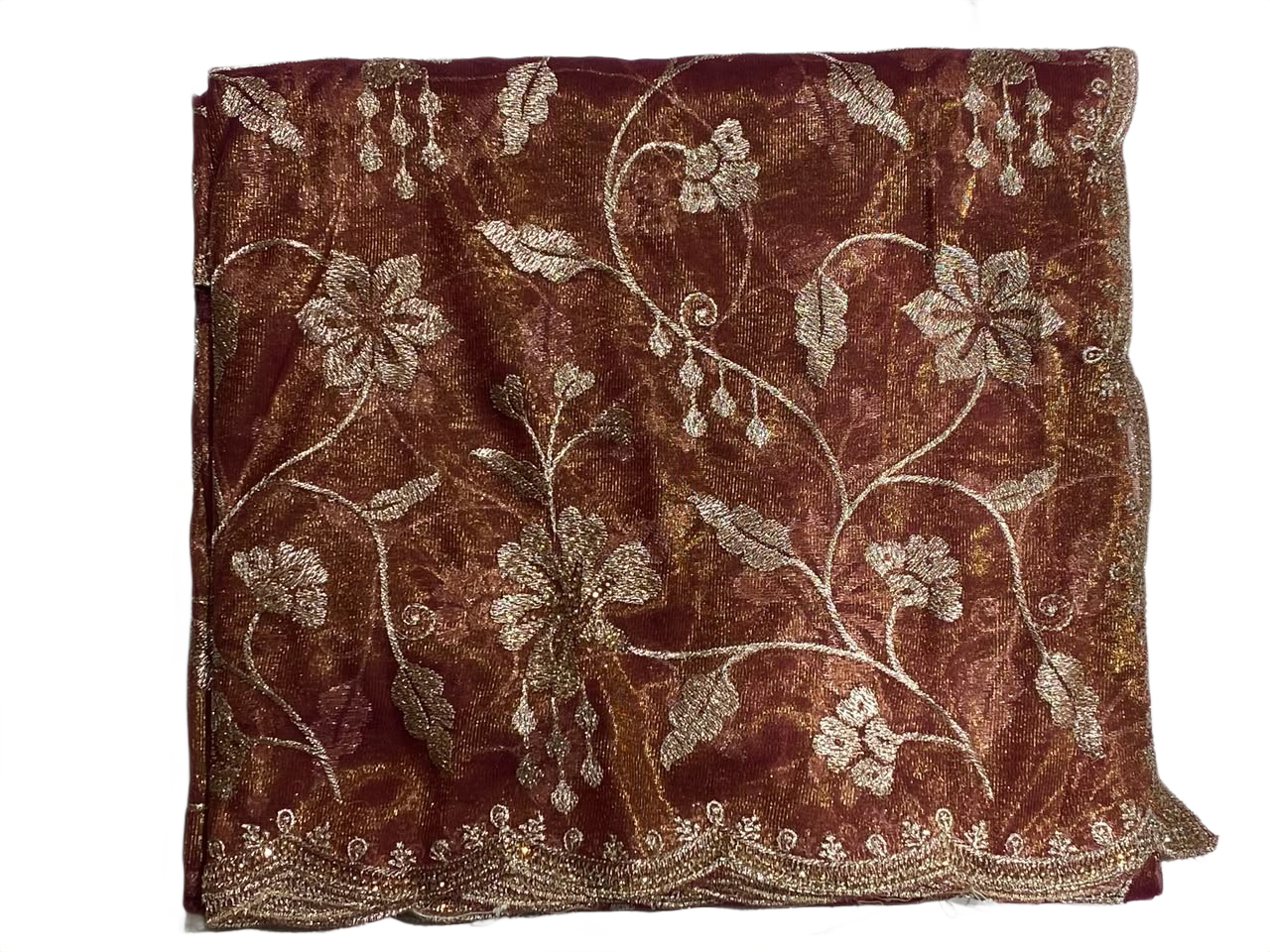 Elegant Wine Embroidered Organza Saree with Intricate Floral Sequins Work