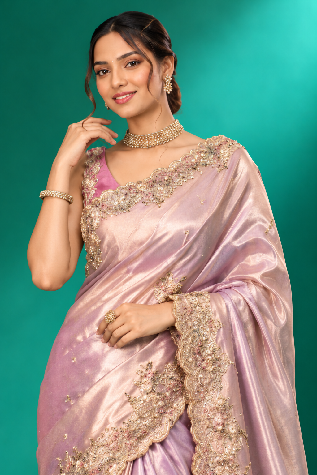 Blush Lavender Embroidered Silk Saree
