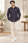 Navy Floral Print Casual Shirt
