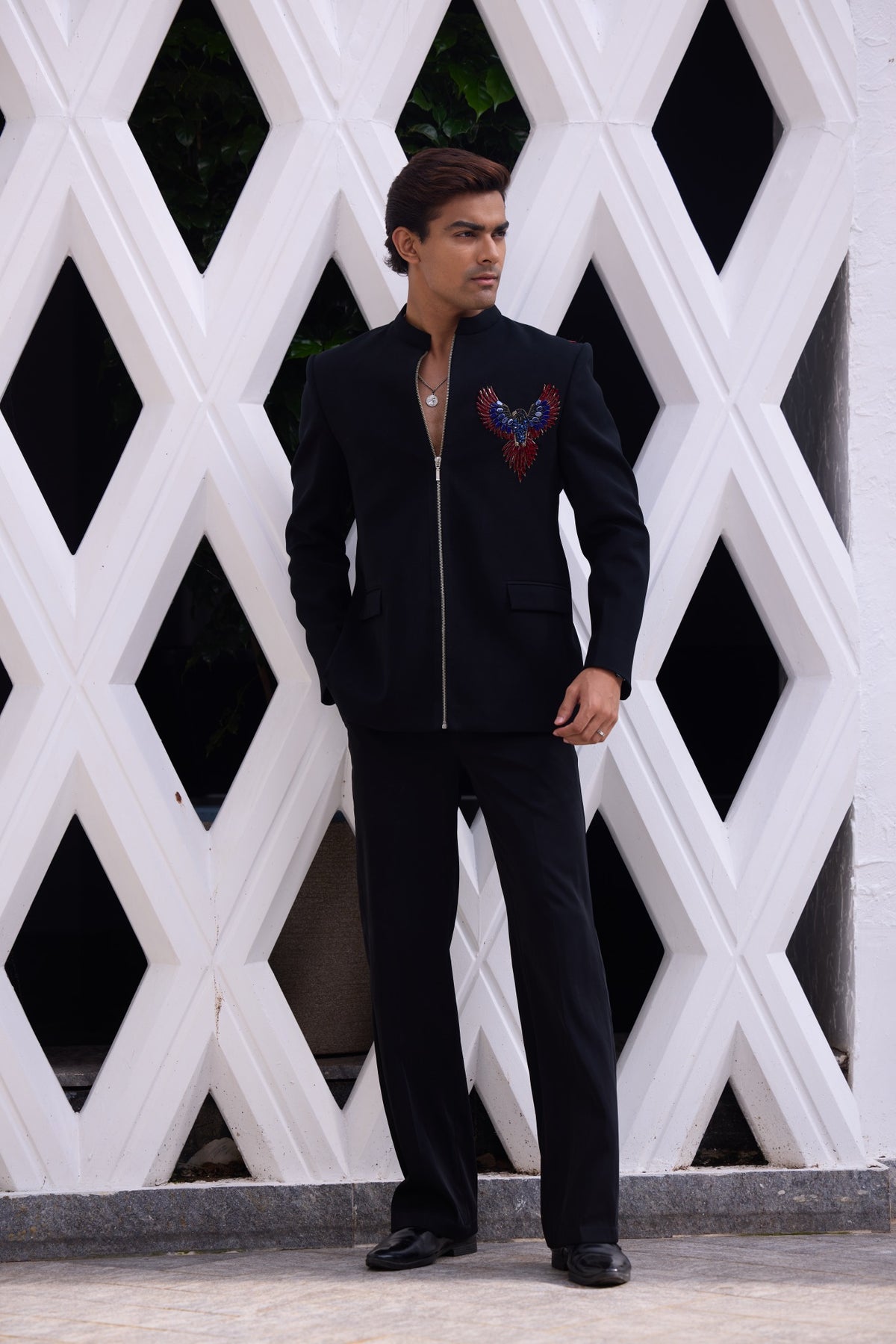Black Embroidered Bandhgala Jacket Set