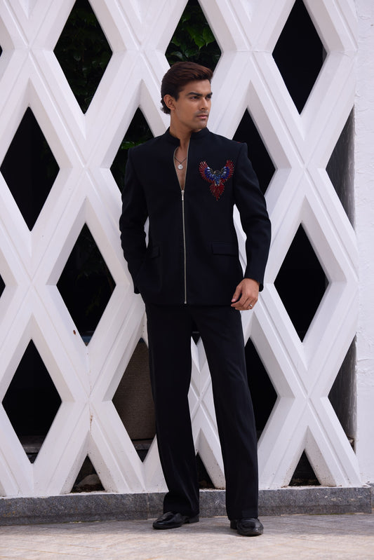 Black Embroidered Bandhgala Jacket Set