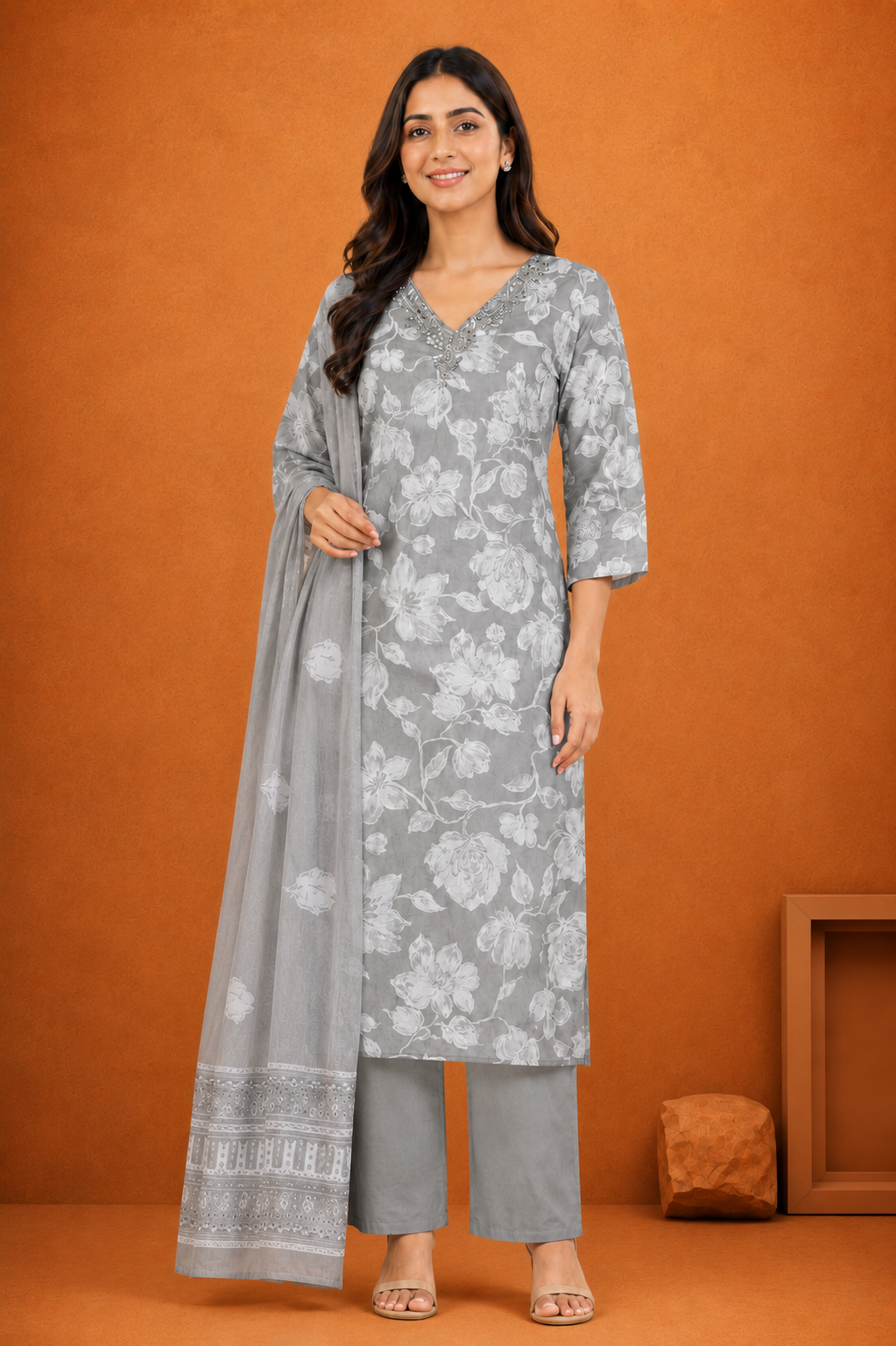Floral Printed Kurta Set with Dupatta & Pants
