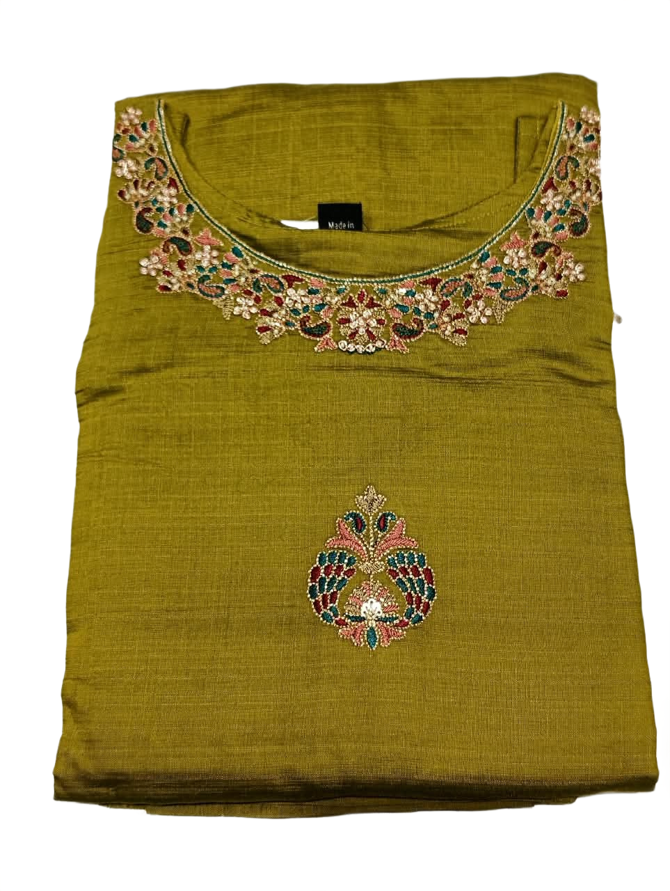Women’s Olive Green Embroidered Kurti Pant Dupatta Set