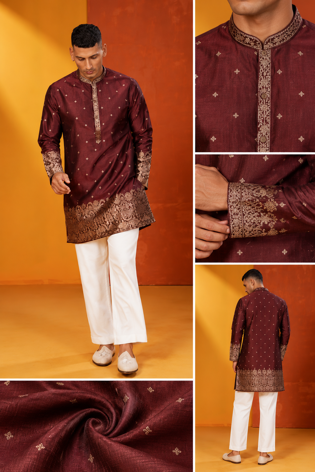 Men's Premium Maroon Embroidered Festive Kurta Set