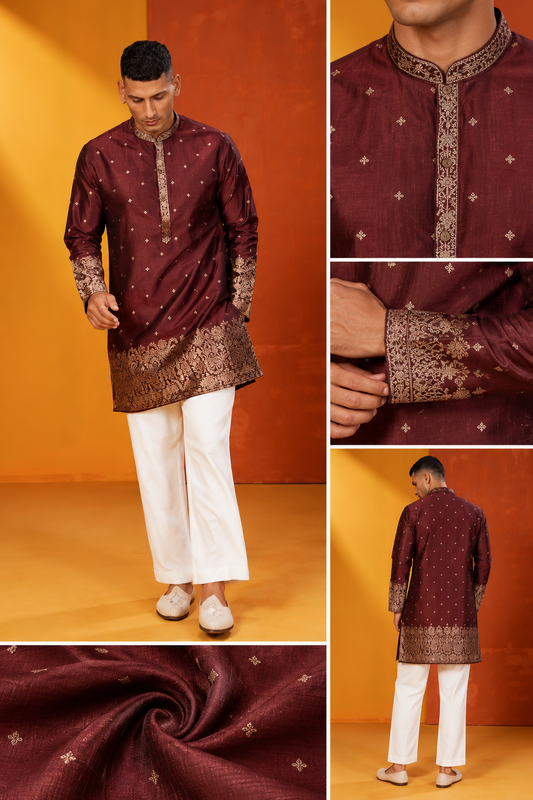 Men's Premium Maroon Embroidered Festive Kurta Set