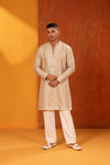 Elegant Beige Embroidered Festive Kurta Set