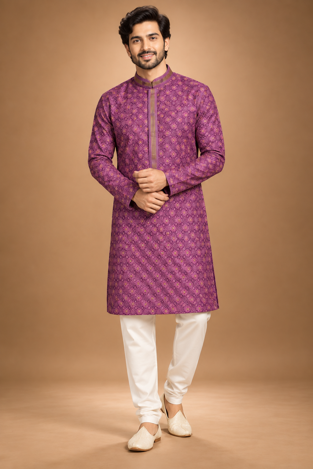 Men’s Royal Purple Jacquard Kurta Pajama Set