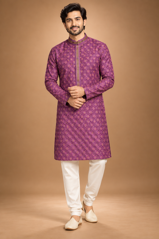 Men’s Royal Purple Jacquard Kurta Pajama Set