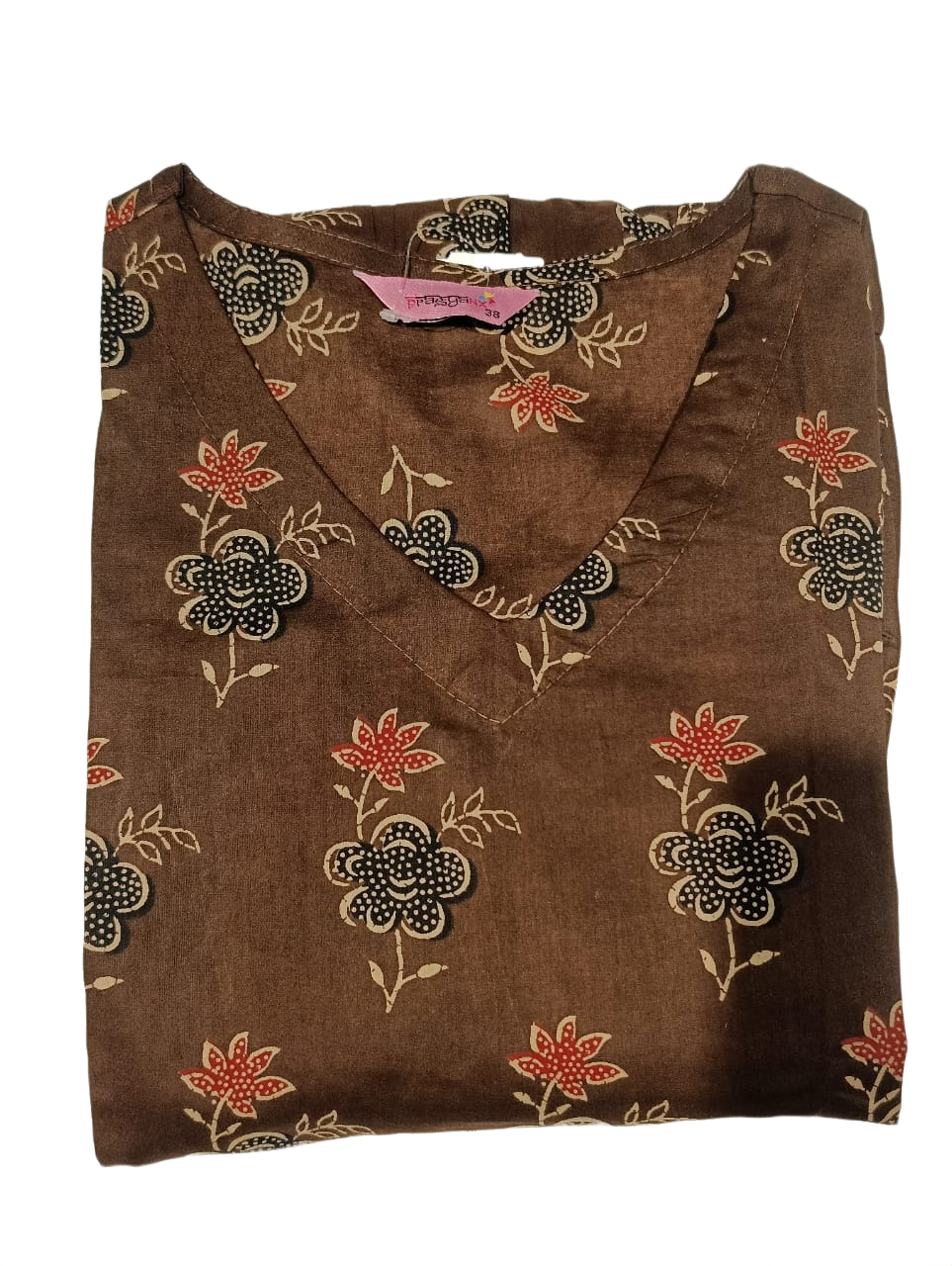 Chocolate Brown Floral Printed Tiered Midi Dress