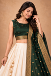 Elegant Ivory & Emerald Green Zari Work Lehenga Choli Set