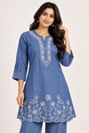 Women's Denim Blue Floral Embroidered Kurta & Palazzo Set