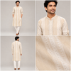 Beige Vertical Striped Embroidered Cotton Silk Kurta