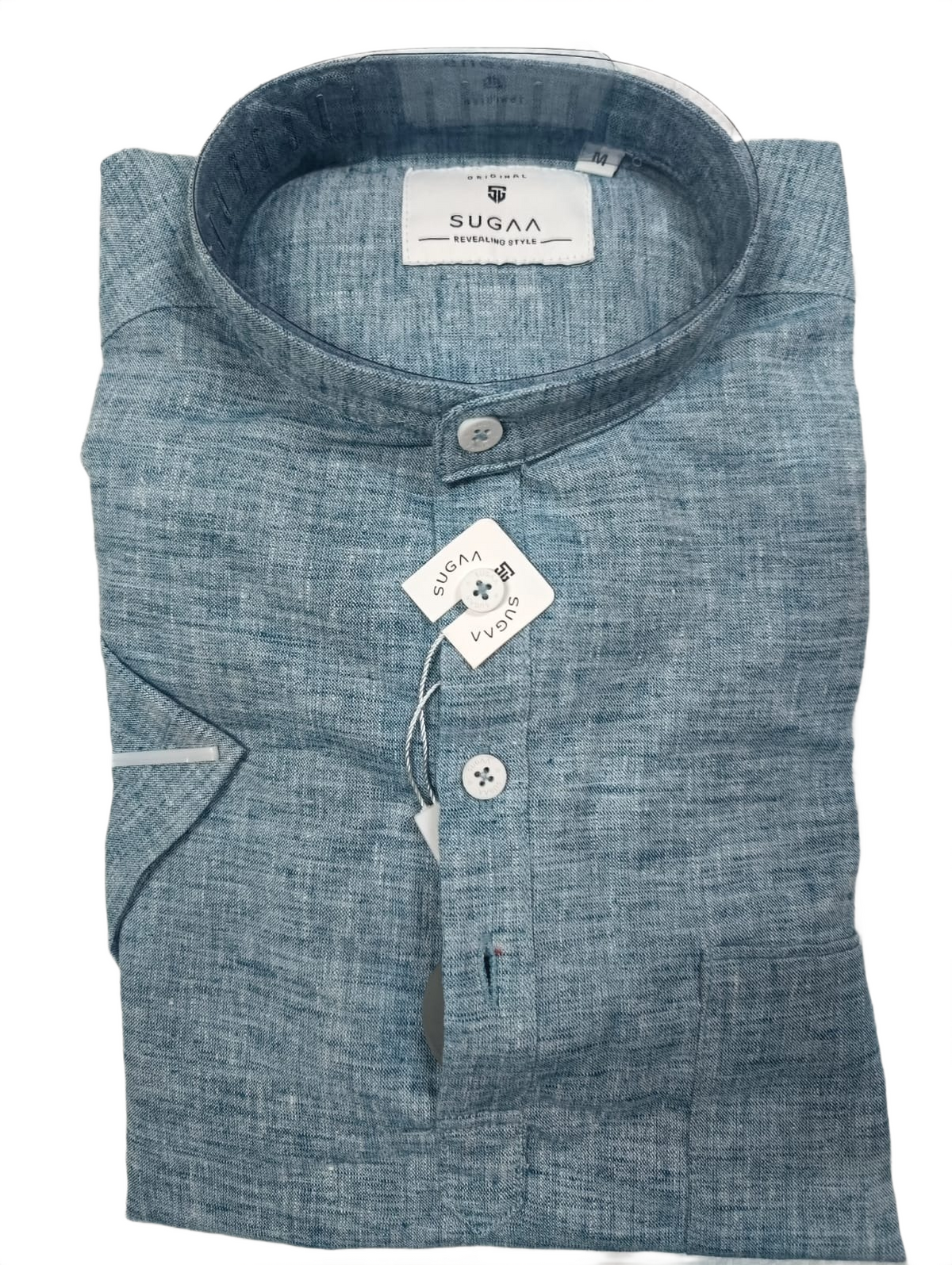 Men's  Textured Mandarin Collar Short Kurta Shirt