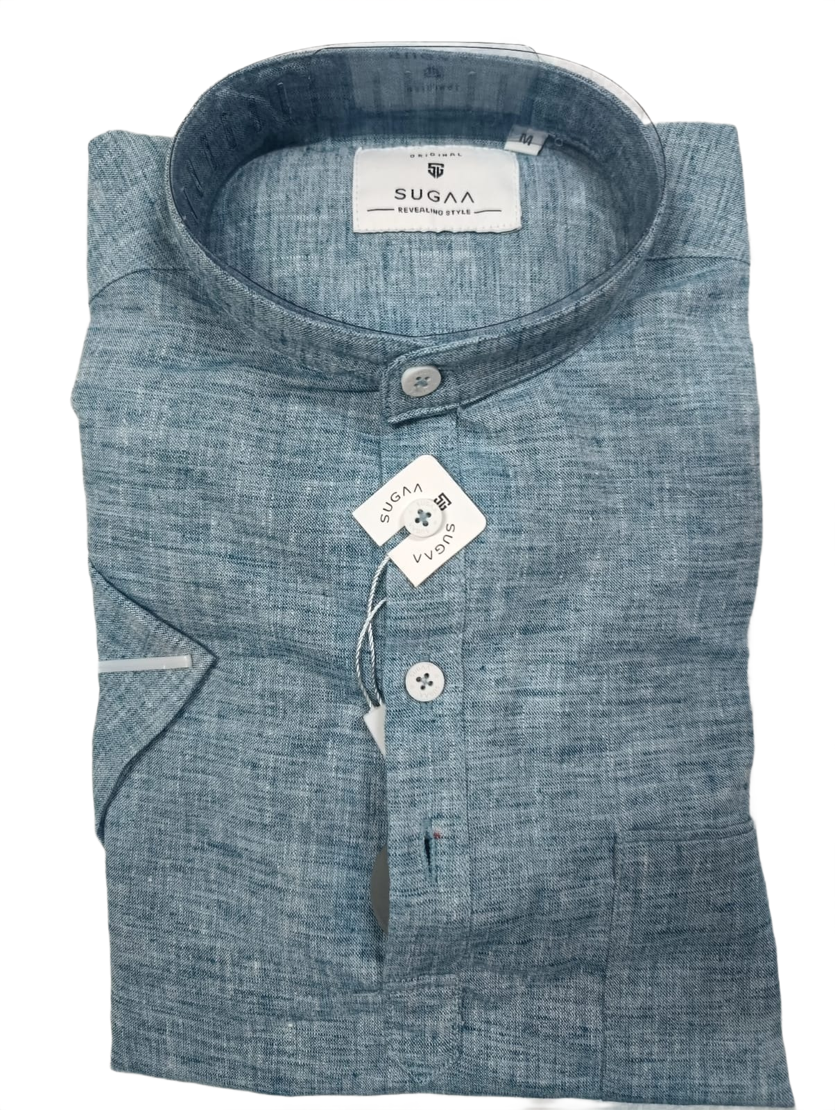 Men's  Textured Mandarin Collar Short Kurta Shirt