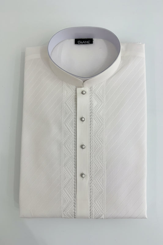Elegant White Self-Textured Kurta Pajama for Men